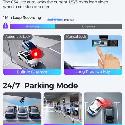 LINGDU C34 5G Wifi GPS 4K Dash Cam 2K+1080P+1080P Cam DVR Video Recorder GPS Parking Mode Dashcam Car Black Box
