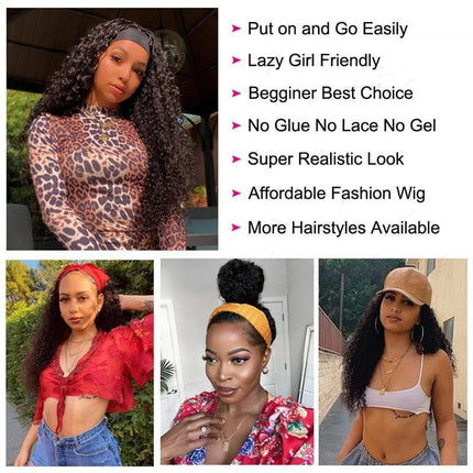 Wigs Brazilian Headband Wig bouclée – 20 pouces, densité 180 %, cheveux Remy