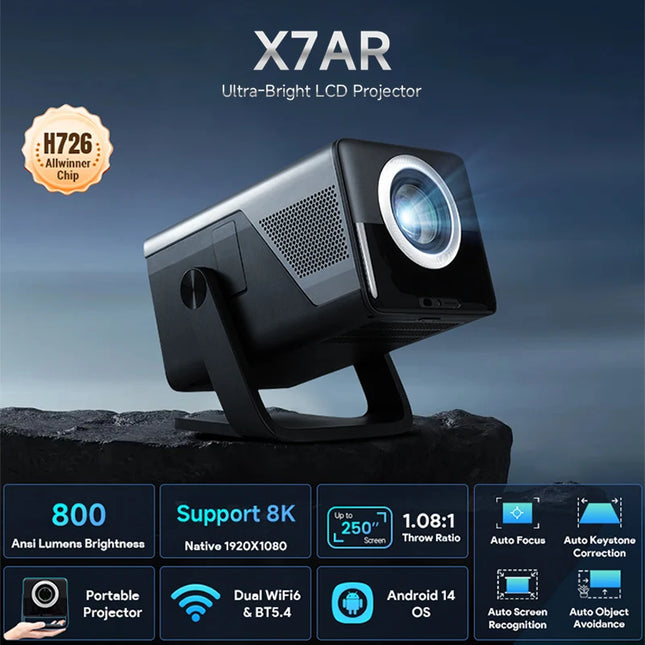 LynCast X7 AI Smart Projector 1080P, 8K Support, 1000 ANSI, Android 14, WiFi 6