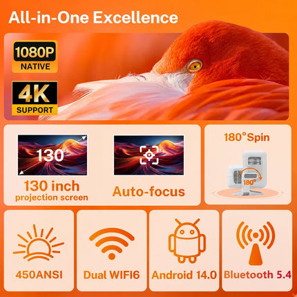 LynCast X3AQ Projector 1080P, 4K Decoding, Android 14, WiFi 6, Auto Focus