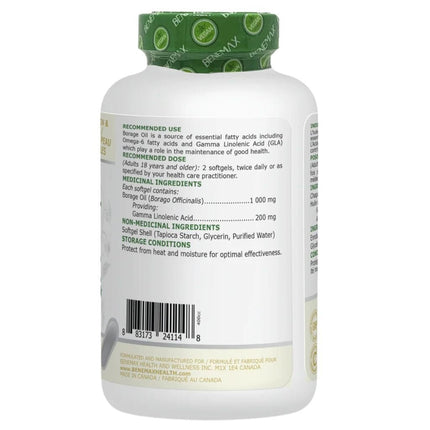 Benemax Health & Wellness PLANT BASED BORAGE OIL, 120 Softgels