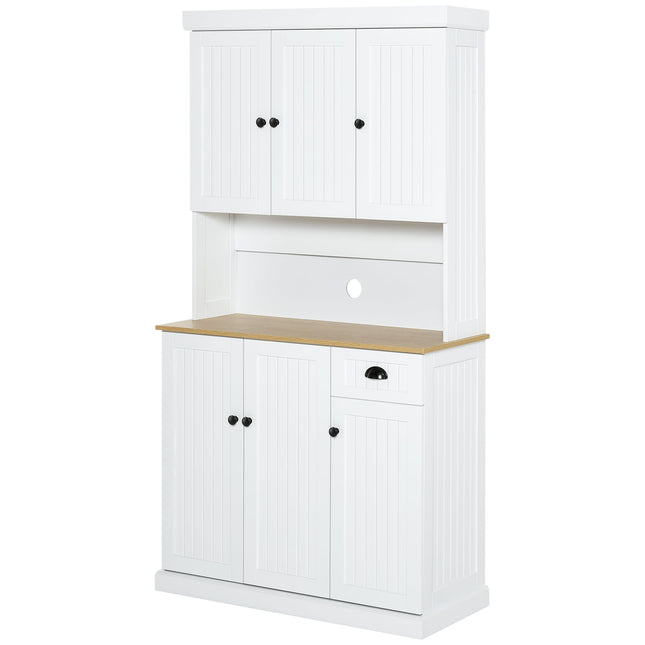 Denver 71" Kitchen Storage Cabinet with Hutch-White/Oak