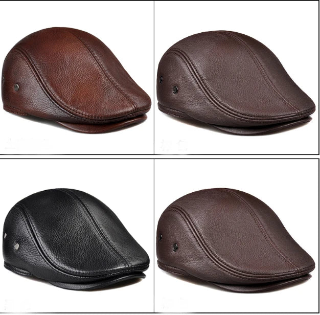 Men's outdoor leather hat winter Berets