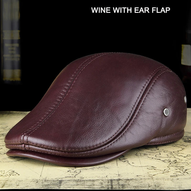 Men's outdoor leather hat winter Berets