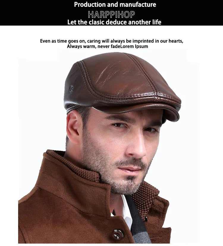 Men's outdoor leather hat winter Berets