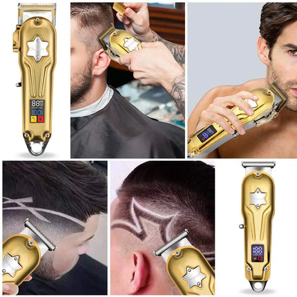 Full Metal Professional Hair Clipper Combo Kit Barber Cordless Hair Trimmer For Men