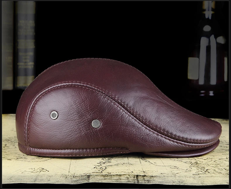 Men's outdoor leather hat winter Berets