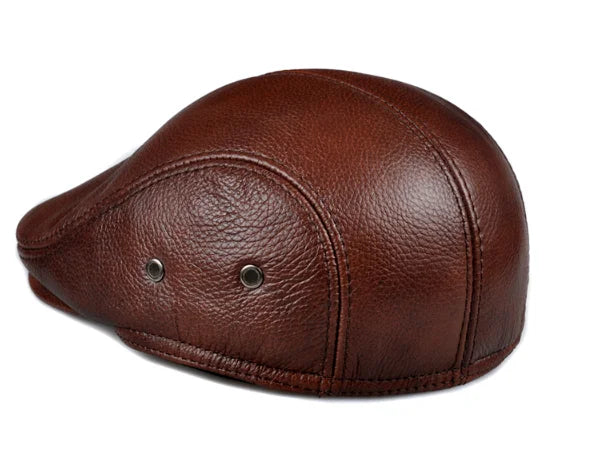 Men's outdoor leather hat winter Berets