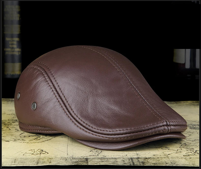 Men's outdoor leather hat winter Berets