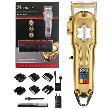 Full Metal Professional Hair Clipper Combo Kit Barber Cordless Hair Trimmer For Men
