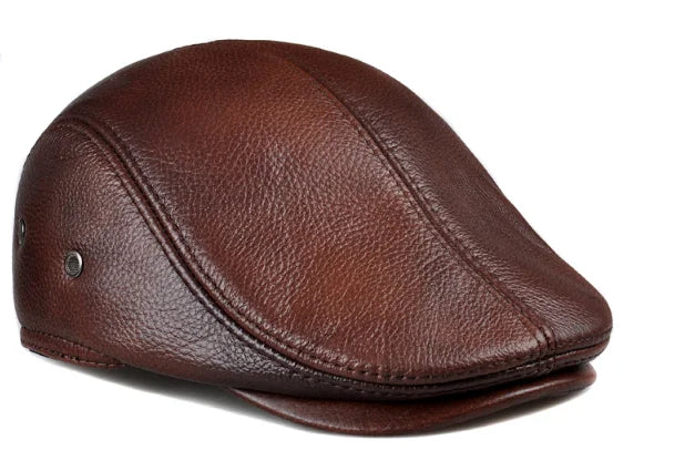 Men's outdoor leather hat winter Berets