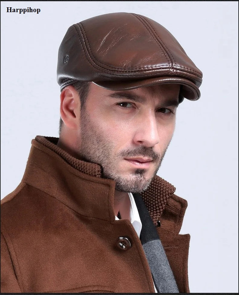 Men's outdoor leather hat winter Berets