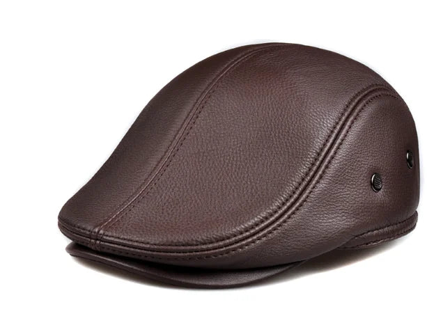 Men's outdoor leather hat winter Berets