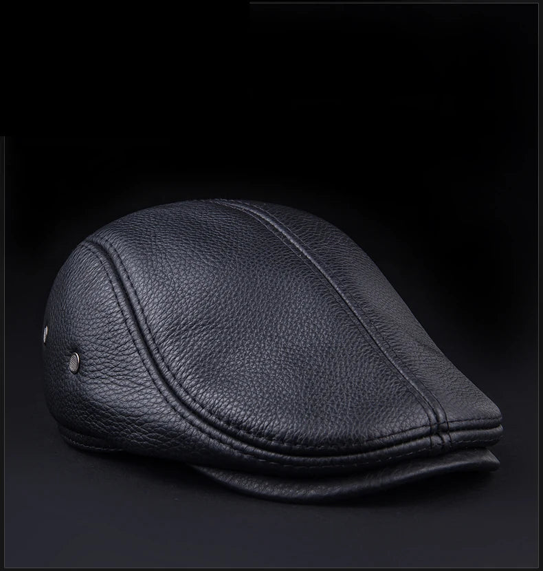 Men's outdoor leather hat winter Berets