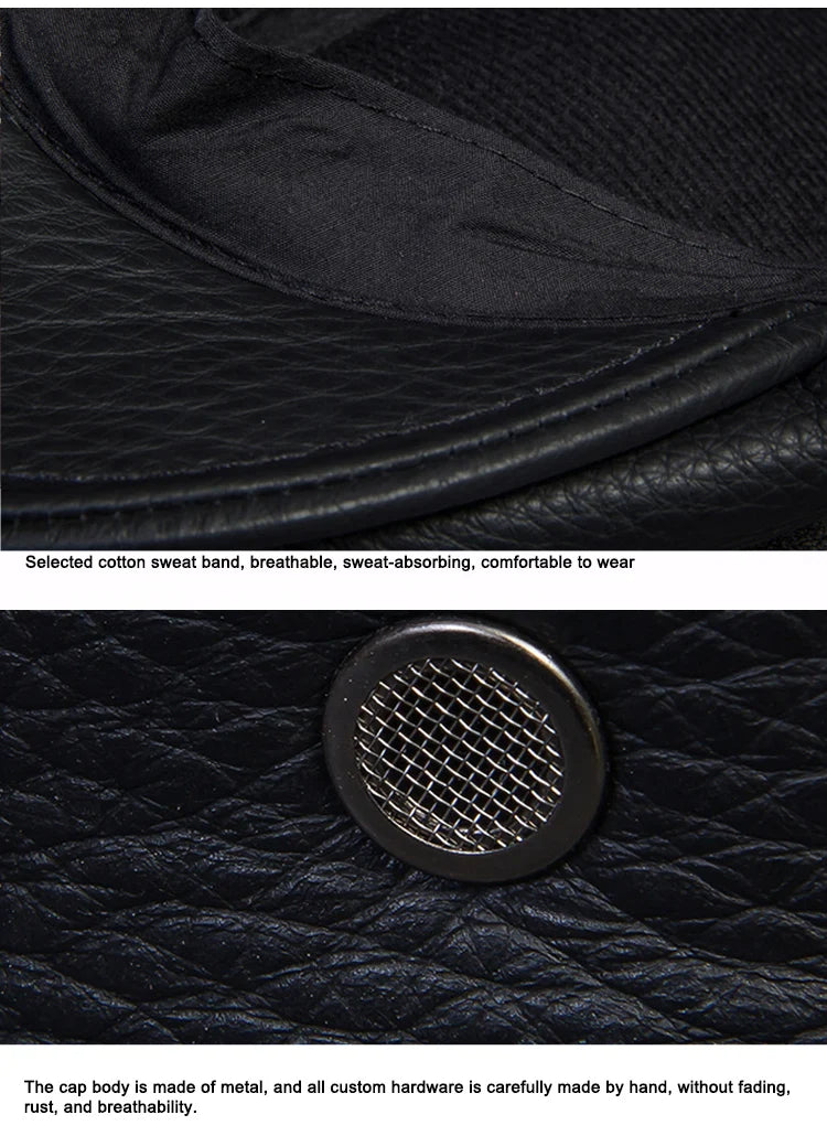 Men's outdoor leather hat winter Berets