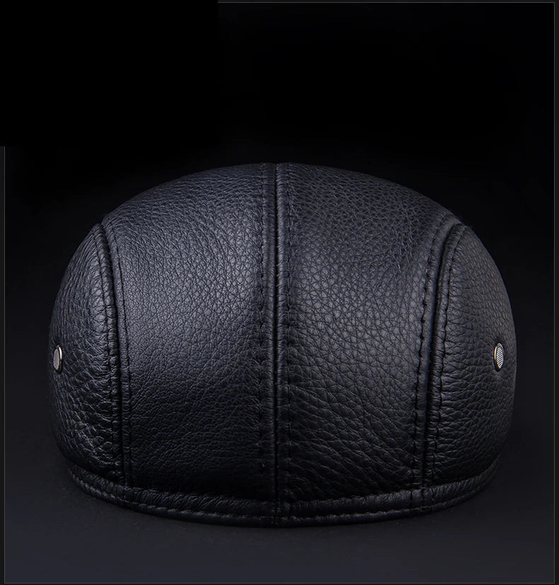 Men's outdoor leather hat winter Berets