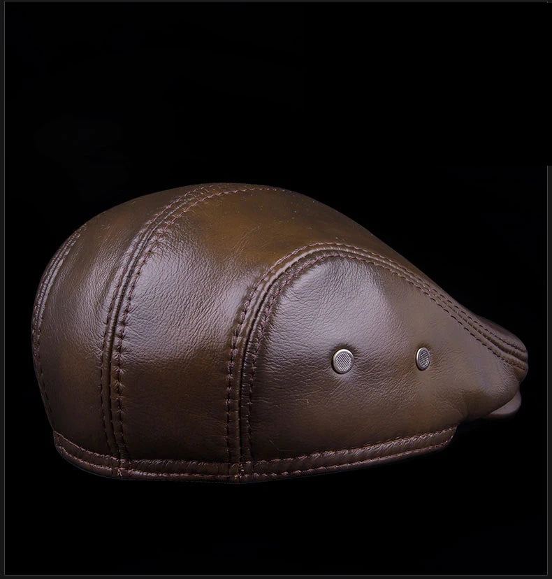 Men's outdoor leather hat winter Berets