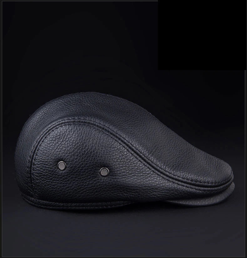 Men's outdoor leather hat winter Berets