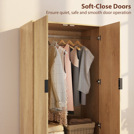 Alexis Modern Wardrobe Closet with Soft-Close Doors-Natural