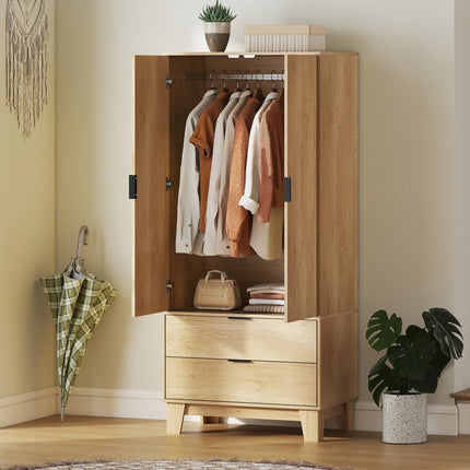 Alexis Modern Wardrobe Closet with Soft-Close Doors-Natural