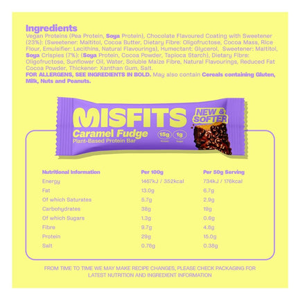 Misfits PLANT BASED PROTEIN BARS, 15 Bars/Box