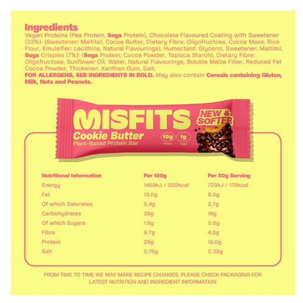 Misfits PLANT BASED PROTEIN BARS, 15 Bars/Box