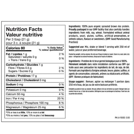 North Coast Naturals ORGANIC SPROUTED RAW BROWN RICE PROTEIN, 840g