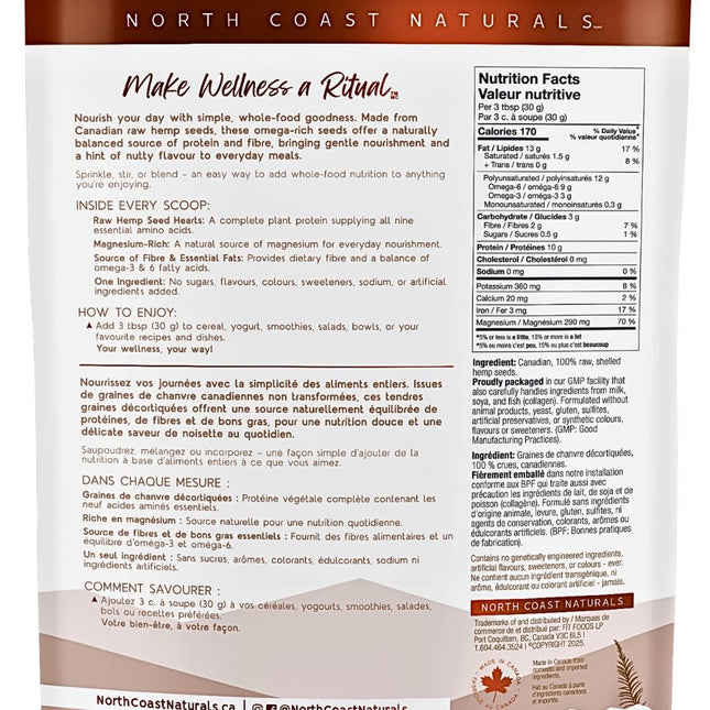 North Coast Naturals RAW HEMP SEED HEARTS, 454g