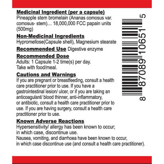 Nutridom BROMELAIN (Digestive Enzyme), 500mg x 60 VCaps