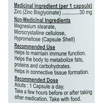 Nutridom ZINC BISGLYCINATE, 30mg, 60 VCaps