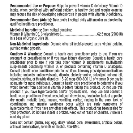 Prairie Naturals VITAMIN D3 2500IU, 550 Softgels
