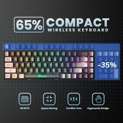 Wireless Gaming Keyboard 68 Keys – Backlit & Rechargeable