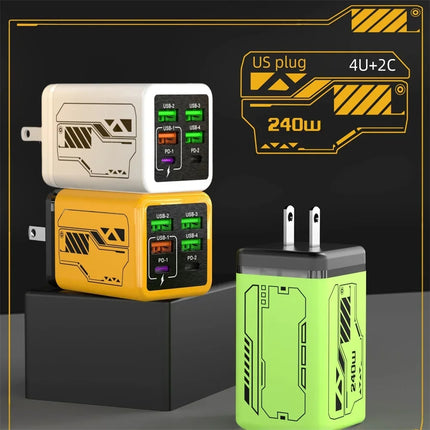 Chargeur USB-C 240W 6 Ports Charge Rapide EU/US/UK