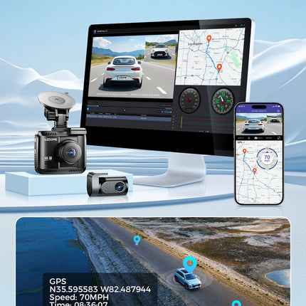 AZDOME Dash Cam GS63H Pro 4K+1080P 2.4" WiFi 6 GPS Car Camara