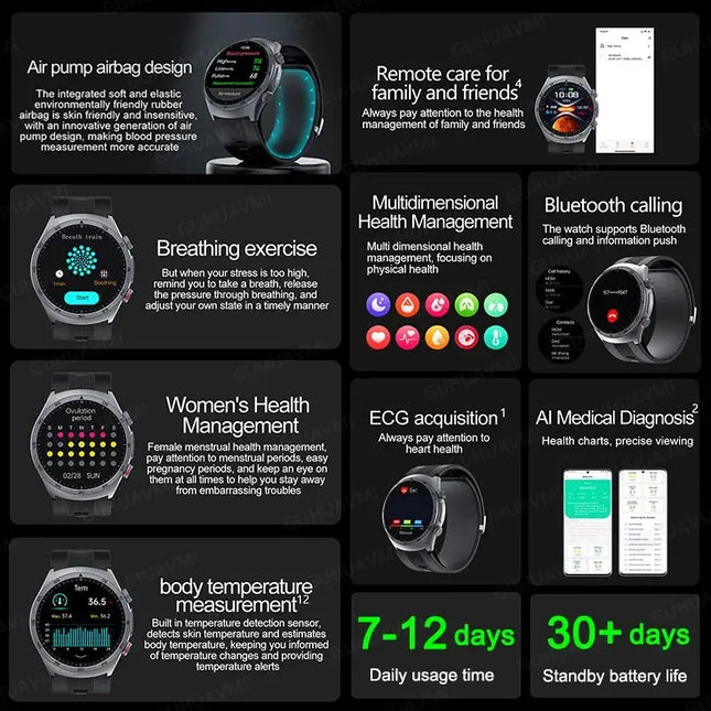 Watches Air Pump Airbag Accurate Measure Smart Watch Men Micro Physical Examination BloodPressure Sport SmartWatch