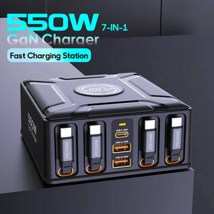 550W 7-in-1 GaN Charging Station with Retractable USB-C Cable