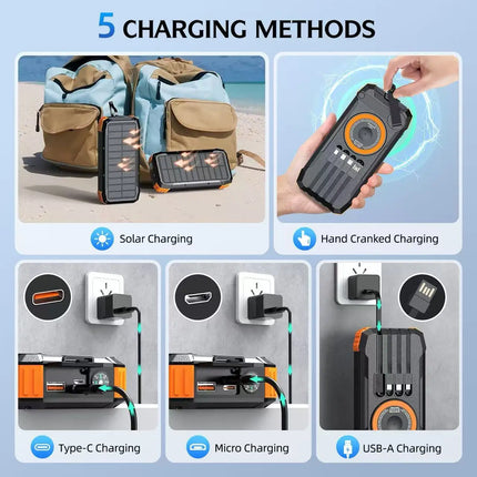 100,000mAh Solar Power Bank with Hand Crank
