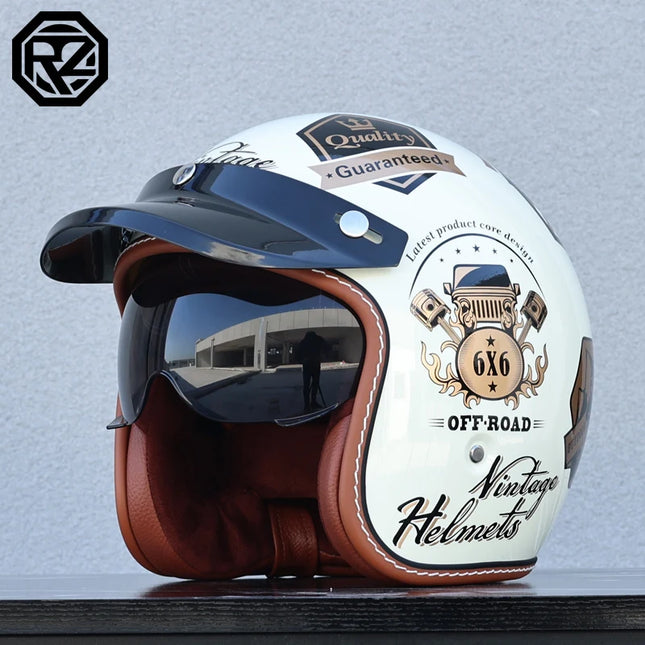 ORZ Retro 3/4 Motorcycle Helmet with Sun Visor, DOT Approved