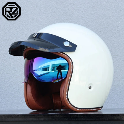 ORZ Retro 3/4 Motorcycle Helmet with Sun Visor, DOT Approved