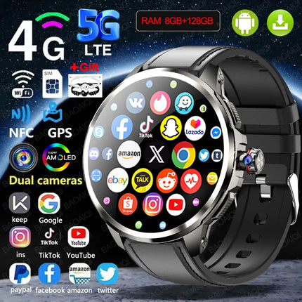 DIBELLAY 5G/4G Smartwatch – 1.95" AMOLED, 8GB+128GB, 900W Camera, GPS, WiFi, Android 9.0, 2100mAh