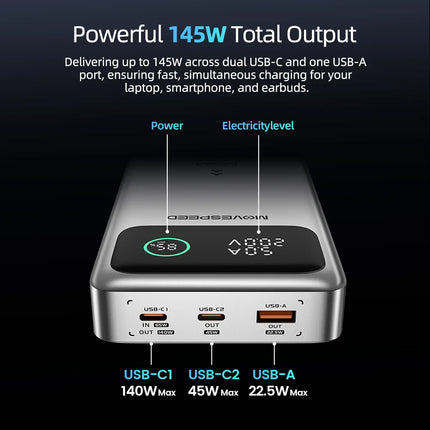 Dibellay MOVESPEED M25Pro 140W 25000mAh PD Fast Charge Power Bank for MacBook & Laptop
