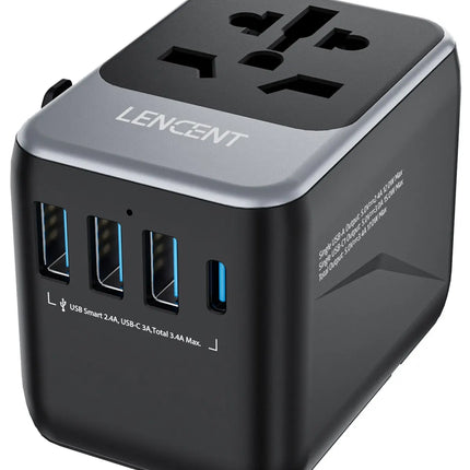 LENCENT Universal Travel Adapter with USB-C PD Fast Charging