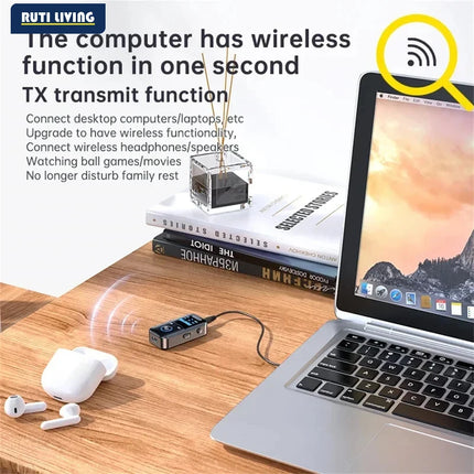 RUTI Bluetooth 5.4 Aux Adapter Audio Receiver Transmitter 3.5mm LED Display for Car/Home Stereo/Wired Headphones/Speaker/TV