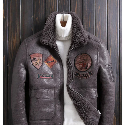 DIBELLAY Men’s Sheep Fleece Fur Jacket