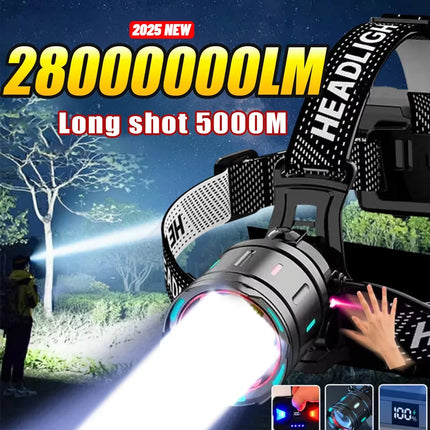 800W Rechargeable LED Headlamp with IR Sensor for Fishing & Camping