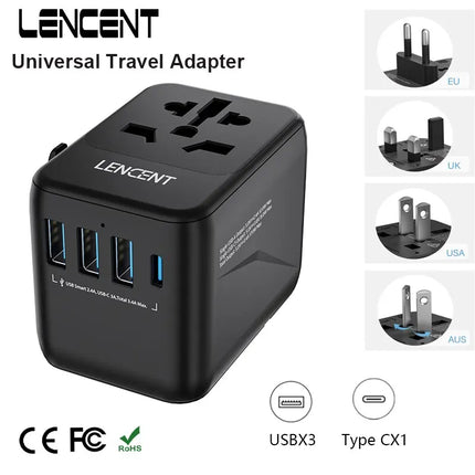 LENCENT Universal Travel Adapter with USB-C PD Fast Charging