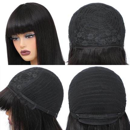 Perruque Bob courte lisse avec frange – Cheveux humains 180 %