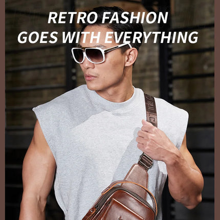 BULLCAPTAIN Men's Genuine Leather Chest Bag Casual Retro 7.9-inch Mobile Phone Bag Multifunctional Anti-Theft Crossbody Bag