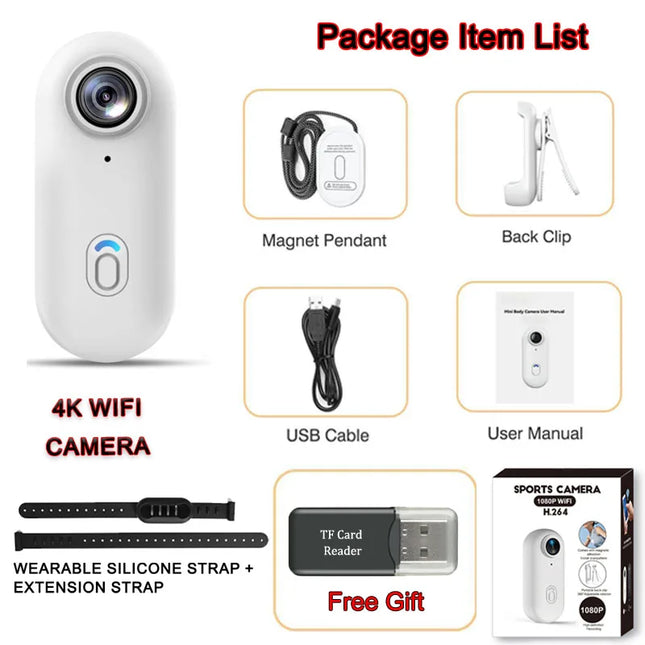 Dibellay 4K Magnetic Body Cam – Smart Wireless Action Camera