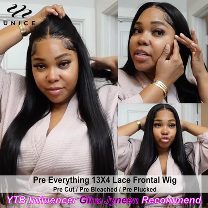 UNice Pre-Everything 13x4 Lace Front Wig – Pre-Bleached, Pre-Cut, Straight Human Hair”